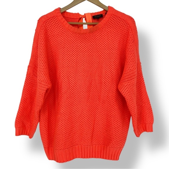 Ted Baker London Sweaters - Ted Baker Neon Orange Fishnet Sweater with Bow Tie on Neck